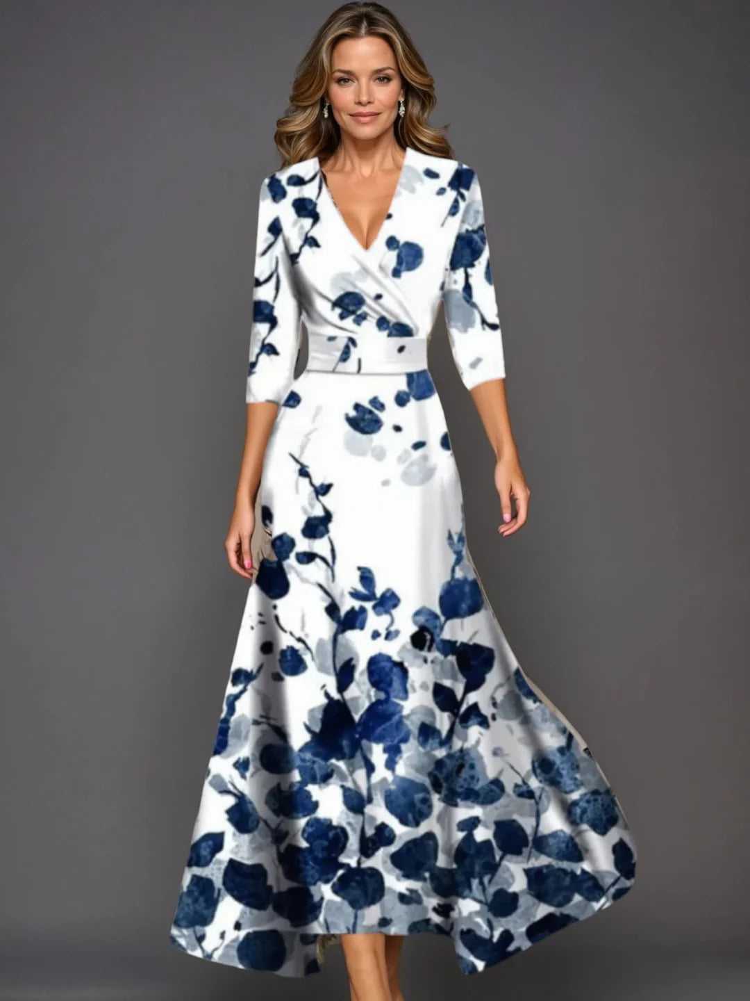 Zoe - Classic Floral V-Neck Maxi Dress