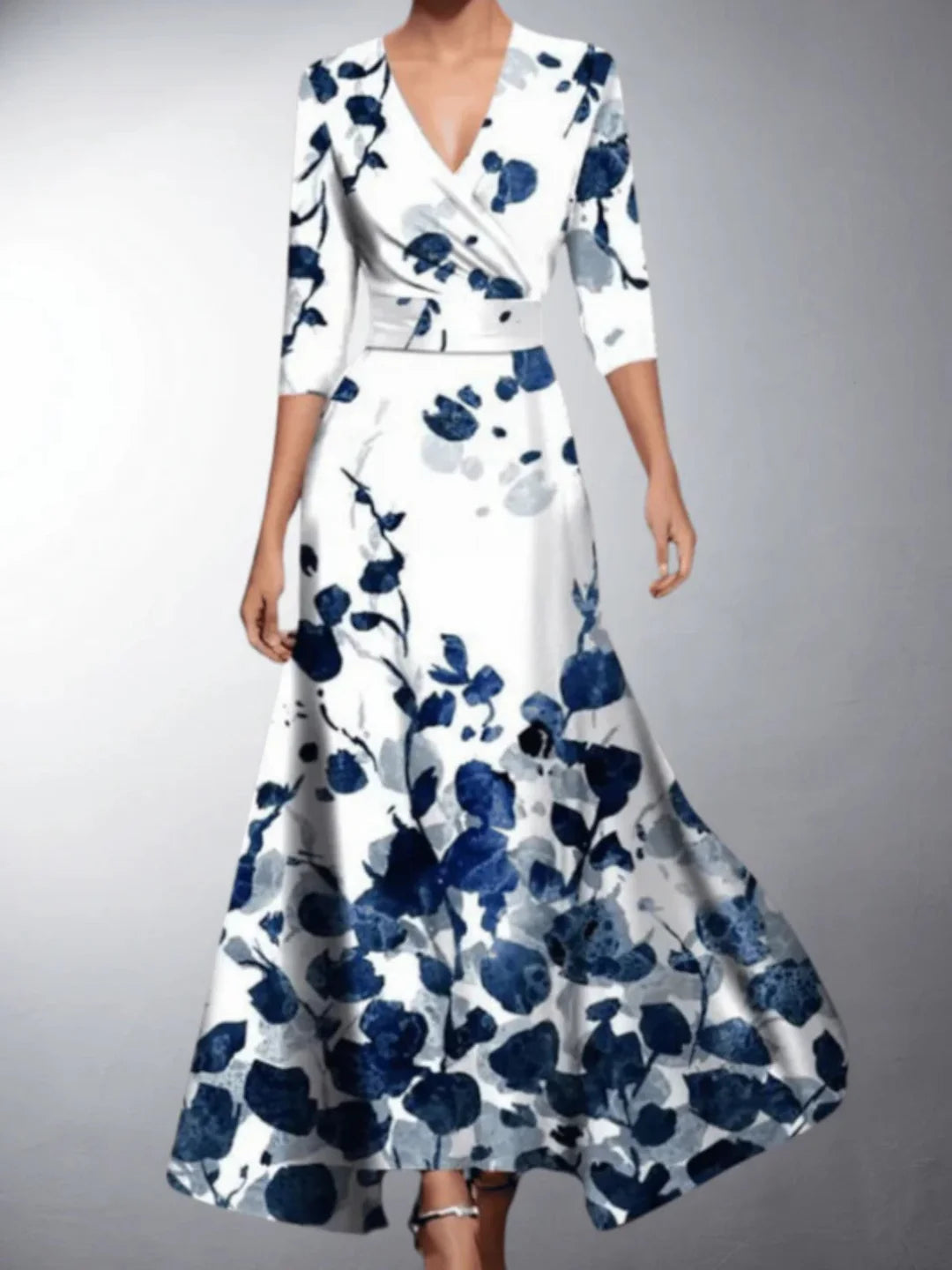 Zoe - Classic Floral V-Neck Maxi Dress
