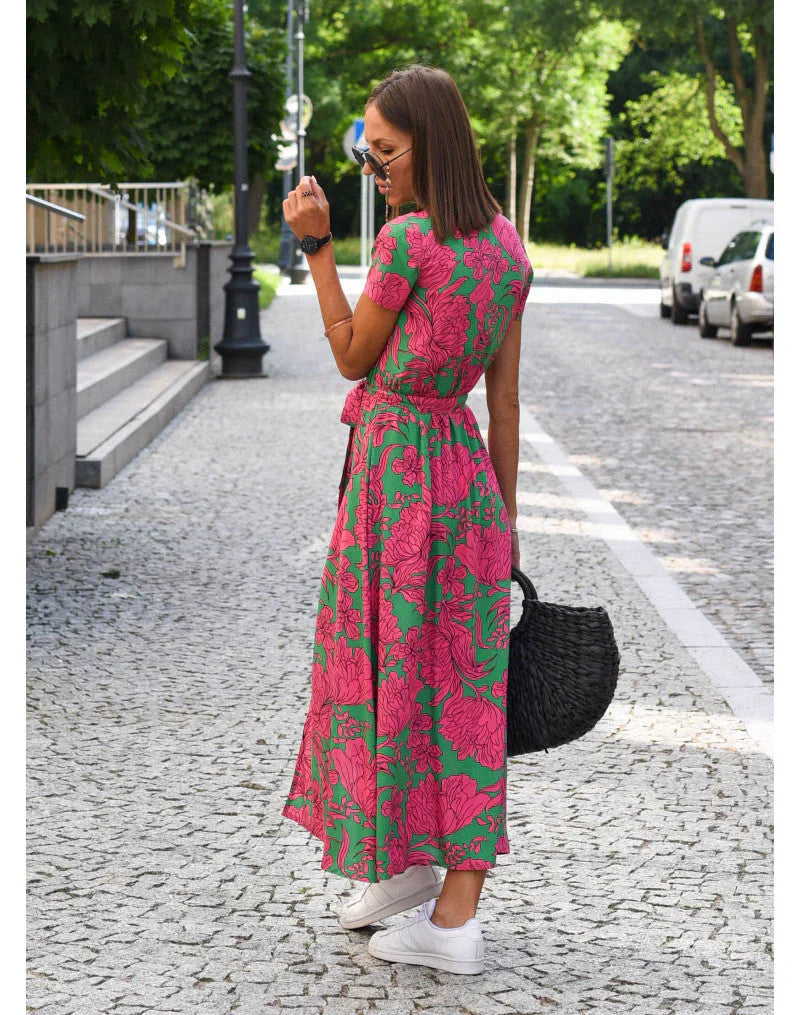 EVA | Elegant V-Neck Dress with Midriff Coverage